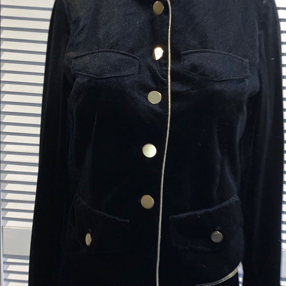 WHO WHAT WEAR Black Velvet Military Style Jacket - Picture 7 of 9